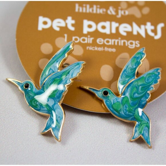 Hildie & Jo Pet Parents Enameled Hummingbird Earrings Pierced Earrings NEW - Picture 1 of 3